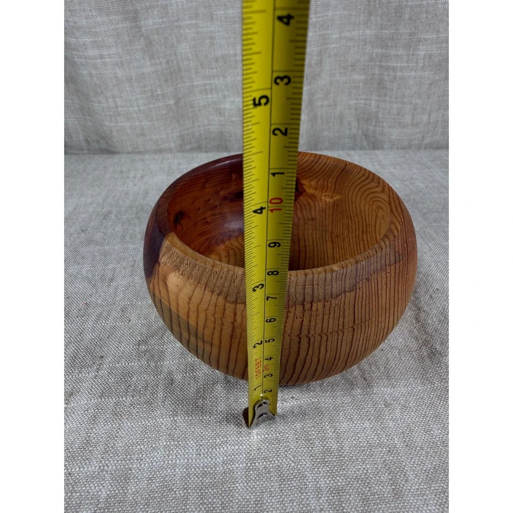 Wooden Bowl Good Vintage Hand Turned Round Natural Grain Rustic Farmhouse 4.5in